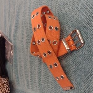 Orange canvas belt with gold rivets, 38"